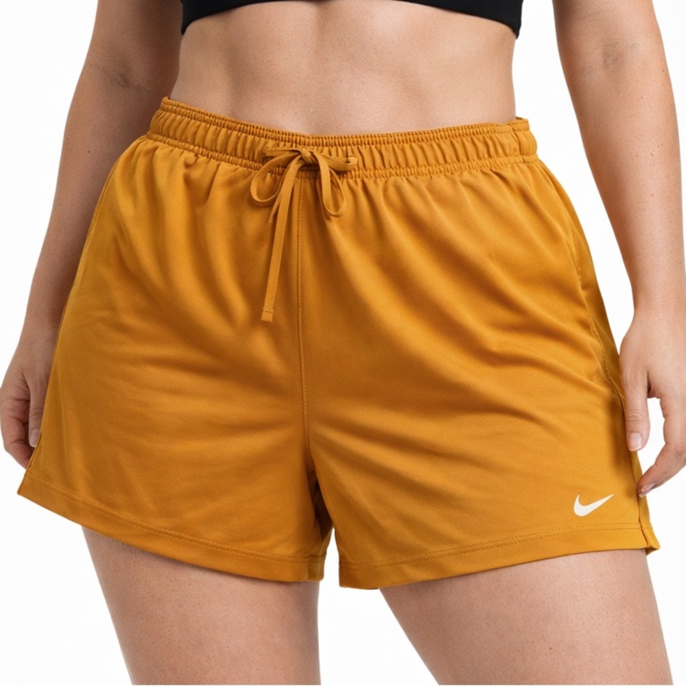 Nike DriFit Shorts Women Size L Orange Mustard Gold